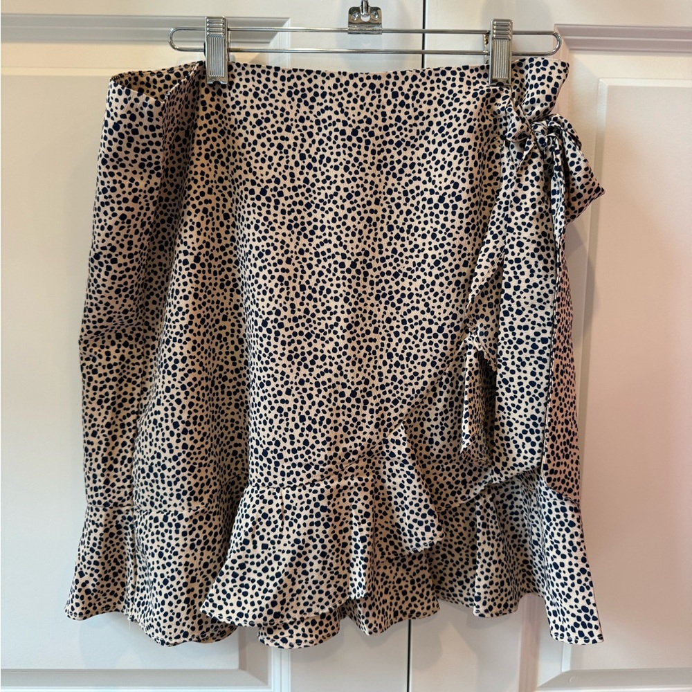 Tan and navy leopard print wrap skirt